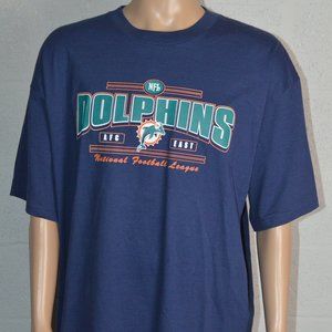 NFL Miami Dolphins T Shirt Blue Logo Cotton Casual Football Men's Size X-Large